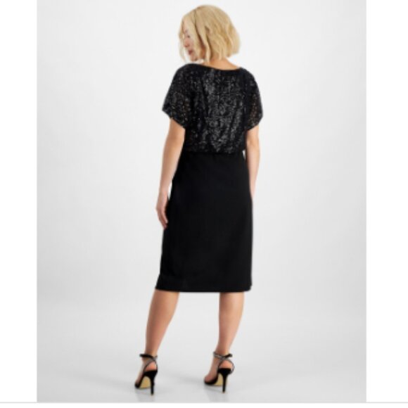 Connected Petite Sequin Boat-Neck Dolman-Sleeve Dress - Black - Picture 2 of 4